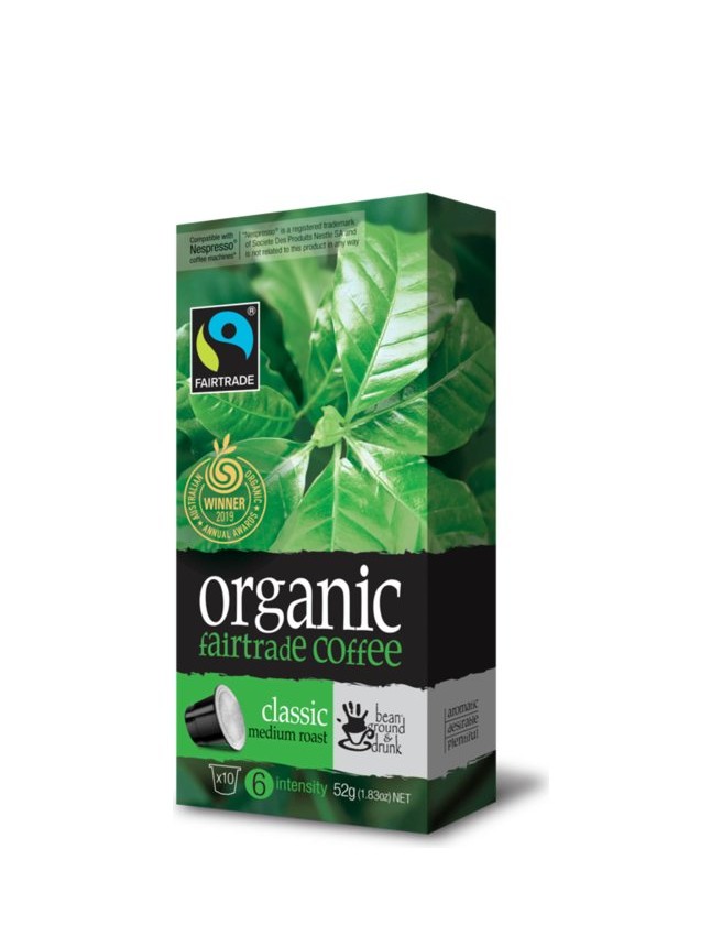 BEAN GROUND & DRUNK - AUSTRALIAN ORGANIC FAIR TRADE COFFEE CAPSULE: CLASSIC MEDIUM ROAST (NESPRESSO® COMPATIBLE)