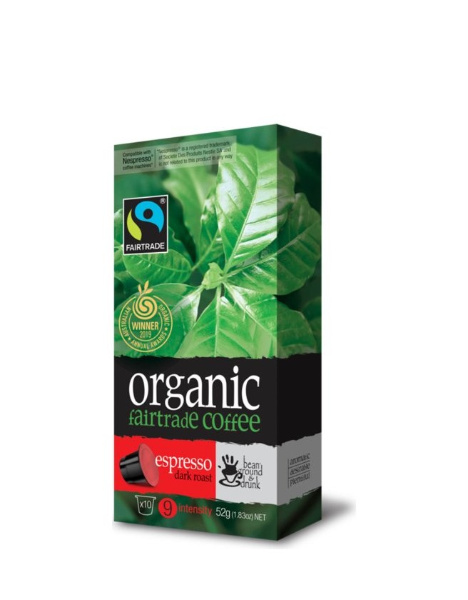 BEAN GROUND & DRUNK - AUSTRALIAN ORGANIC FAIR TRADE COFFEE CAPSULE: ESPRESSO DARK ROAST (NESPRESSO® COMPATIBLE)